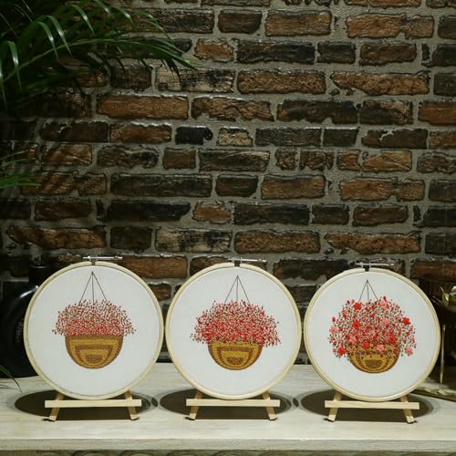 Embroiderymaterial Paper Embroidery Kit For Beginners/Cross Stitch Blossom Basket Design Digital Printed Cloth & Written Instructions All Material Included (Combo Of 3),Multicolor - Image 5