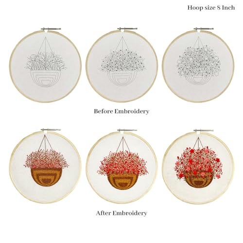 Embroiderymaterial Paper Embroidery Kit For Beginners/Cross Stitch Blossom Basket Design Digital Printed Cloth & Written Instructions All Material Included (Combo Of 3),Multicolor - Image 2