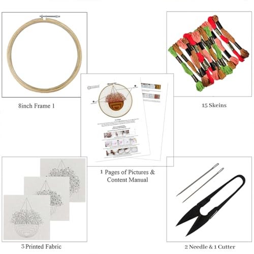 Embroiderymaterial Paper Embroidery Kit For Beginners/Cross Stitch Blossom Basket Design Digital Printed Cloth & Written Instructions All Material Included (Combo Of 3),Multicolor - Image 3