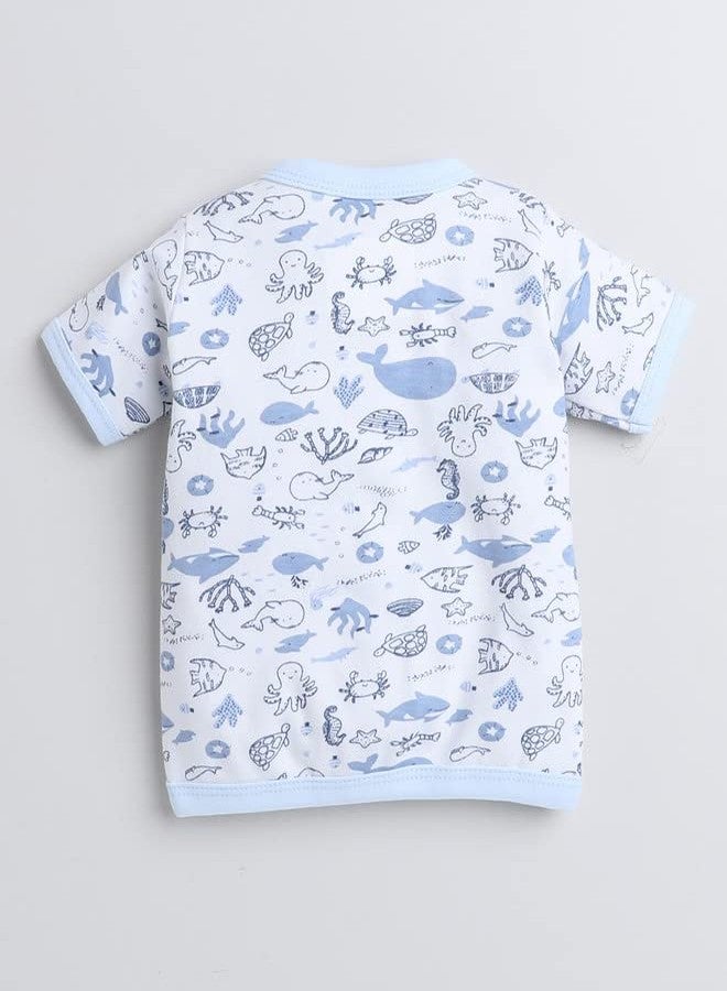 BUMZEE بامزي - أزرق وأبيض - قمصان بناتي بأكمام نصفية وقصة عادية - عبوة من 3 قطع - العمر من 3 إلى 6 أشهر (Peb8214C-Blu.Wht) - Image 3