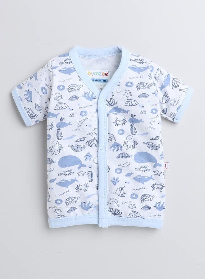 BUMZEE بامزي - أزرق وأبيض - قمصان بناتي بأكمام نصفية وقصة عادية - عبوة من 3 قطع - العمر من 3 إلى 6 أشهر (Peb8214C-Blu.Wht) - Image 2