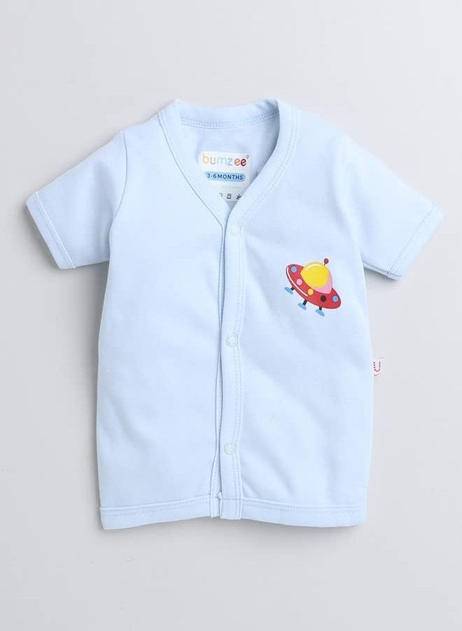 BUMZEE بامزي - أزرق وأبيض - قمصان بناتي بأكمام نصفية وقصة عادية - عبوة من 3 قطع - العمر من 3 إلى 6 أشهر (Peb8214C-Blu.Wht) - Image 4