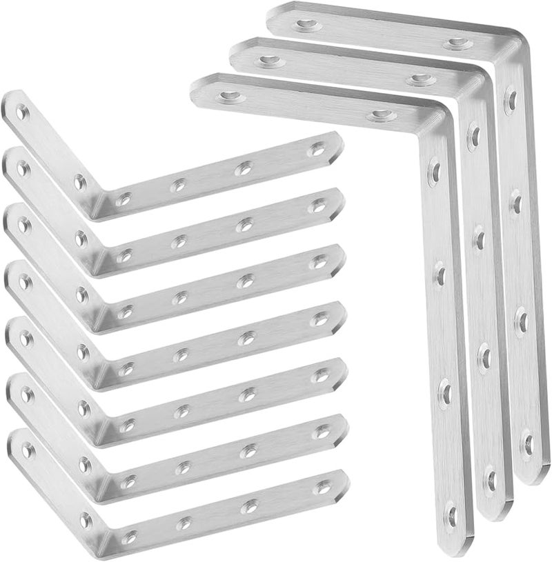Jojofuny 10pcs Heavy Duty Stainless Steel L Shaped Brackets for Shelves Wall Mounts - Image 1
