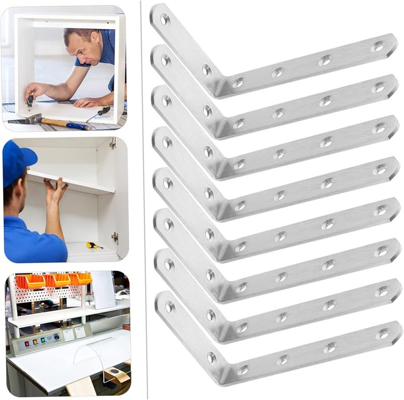 Jojofuny 10pcs Heavy Duty Stainless Steel L Shaped Brackets for Shelves Wall Mounts - Image 4