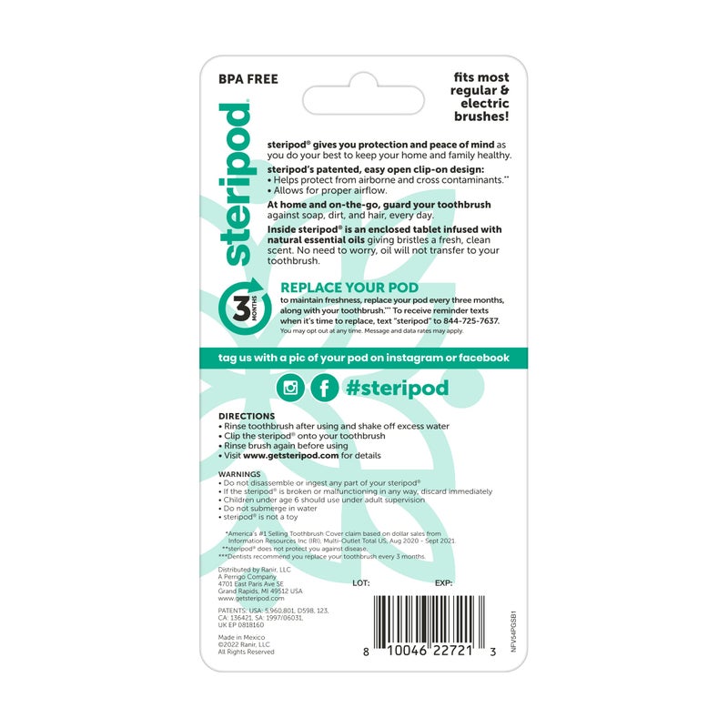 Steripod Clip-On Toothbrush Protector with Orange Essential Oils, Keeps Toothbrush Fresh and Clean, Fits Most Manual and Electric Toothbrushes,2 Count (Pack of 1) - Image 2