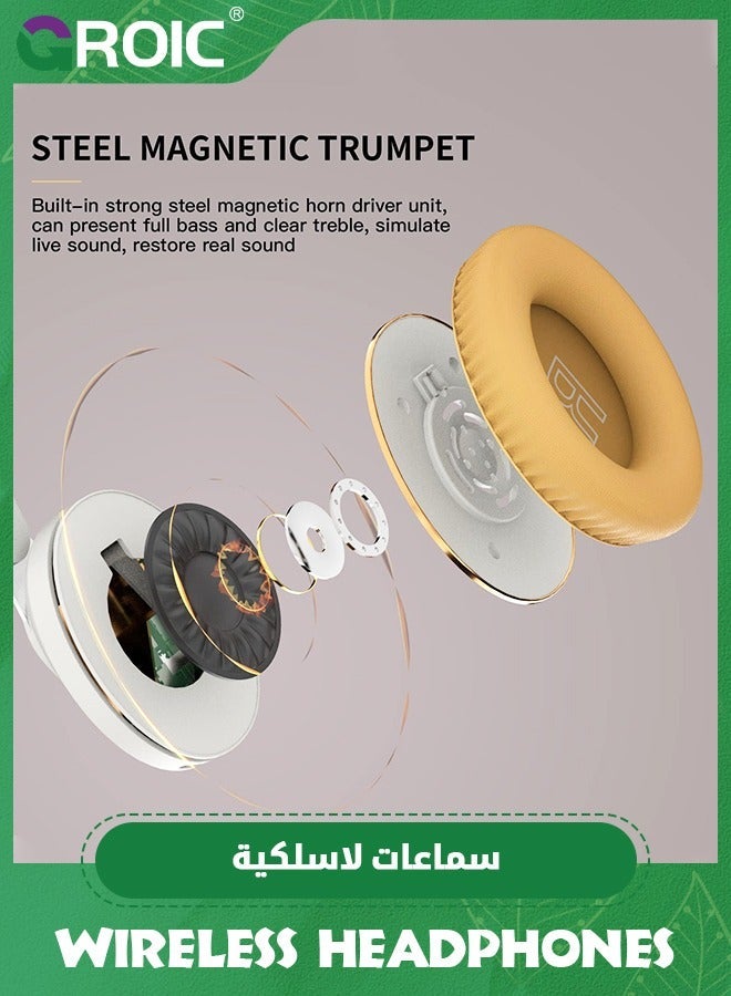 جرويك سماعات رأس لاسلكية محمولة باللون الرمادي الفاتح، خفيفة الوزن قابلة للطي فوق الأذن، بلوتوث مصممة هندسيًا، ناعمة ومريحة للمكتب والمدرسة والسفر والرياضة - Image 3