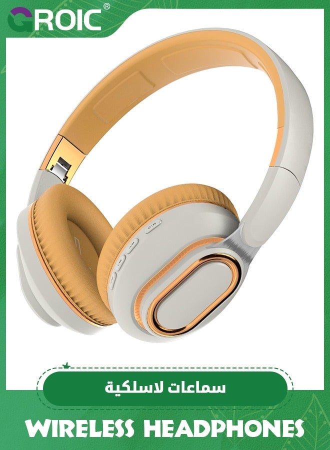 جرويك سماعات رأس لاسلكية محمولة باللون الرمادي الفاتح، خفيفة الوزن قابلة للطي فوق الأذن، بلوتوث مصممة هندسيًا، ناعمة ومريحة للمكتب والمدرسة والسفر والرياضة - Image 1