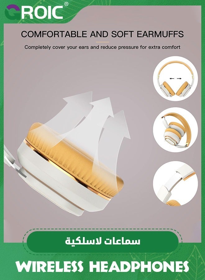 جرويك سماعات رأس لاسلكية محمولة باللون الرمادي الفاتح، خفيفة الوزن قابلة للطي فوق الأذن، بلوتوث مصممة هندسيًا، ناعمة ومريحة للمكتب والمدرسة والسفر والرياضة - Image 4