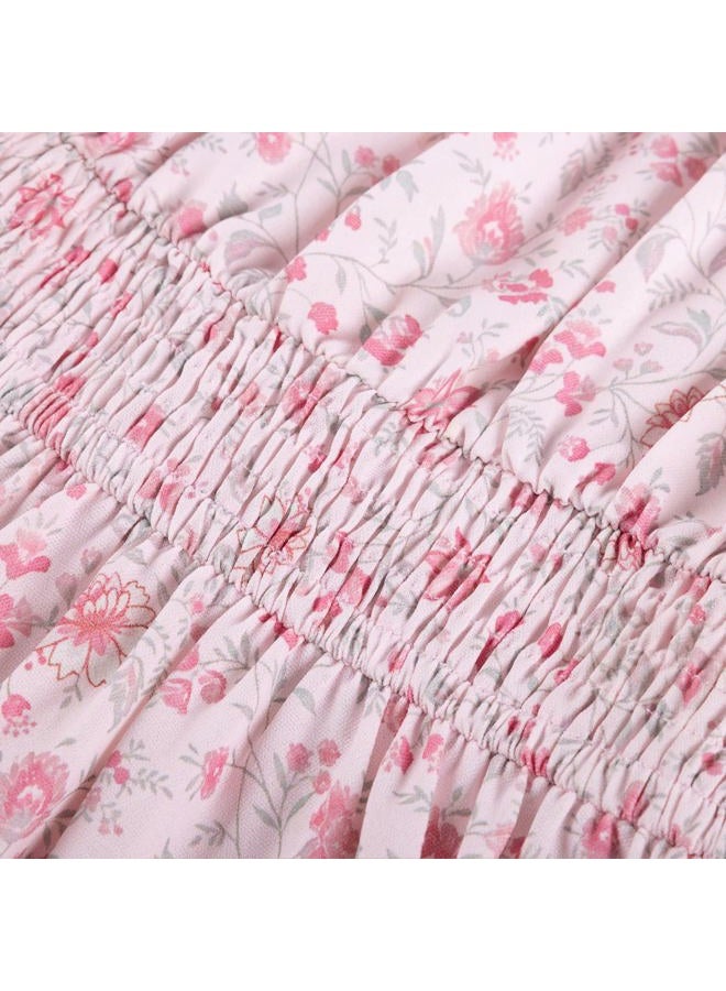 GRACE KARIN Girls Fall Dress Floral Long Sleeve Midi with Smocked Waist for Holiday Party 6-14Y, Blush Bloom, 12 Years - Image 4