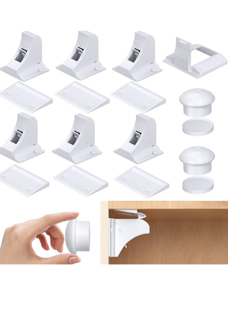 Barakah 6 Pack Magnetic Child Safety Cupboard Locks with 2 Keys, Babyproof Your Cabinets and Drawers, No Drilling or Screws Needed, Includes 1 Child Safety Lock for Knobs - Image 1