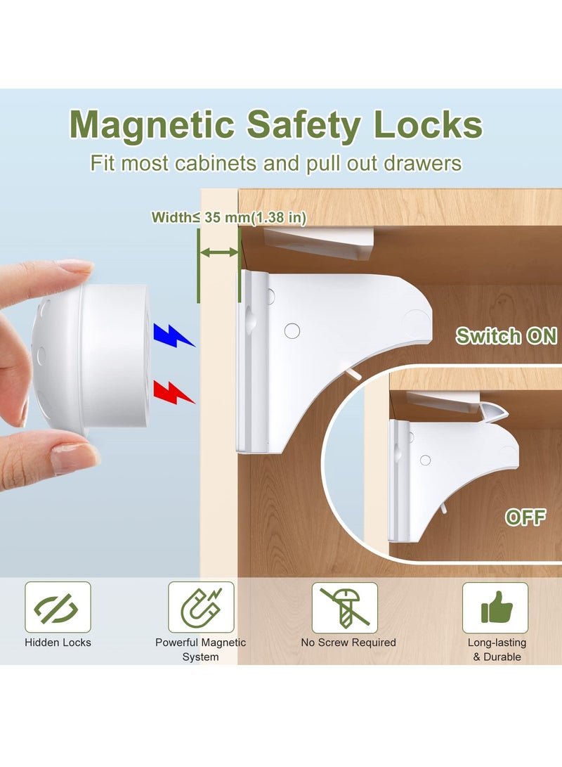 Barakah 6 Pack Magnetic Child Safety Cupboard Locks with 2 Keys, Babyproof Your Cabinets and Drawers, No Drilling or Screws Needed, Includes 1 Child Safety Lock for Knobs - Image 2