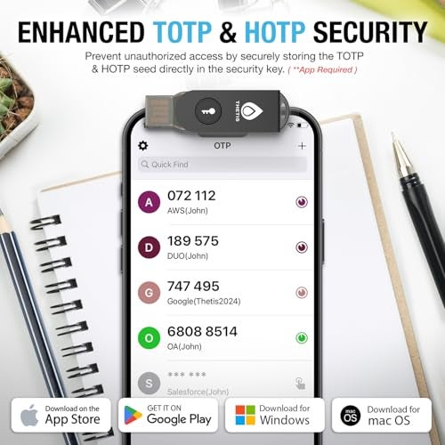 THETIS جهاز مفتاح الأمان Thetis Pro-A FIDO2 مع USB A و NFC، تطبيق مصدق TOTP/HOTP، مصادقة ثنائية العامل 2FA MFA، يعمل مع Windows/macOS/Linux/Gmail/Facebook/Dropbox/GitHub - Image 4