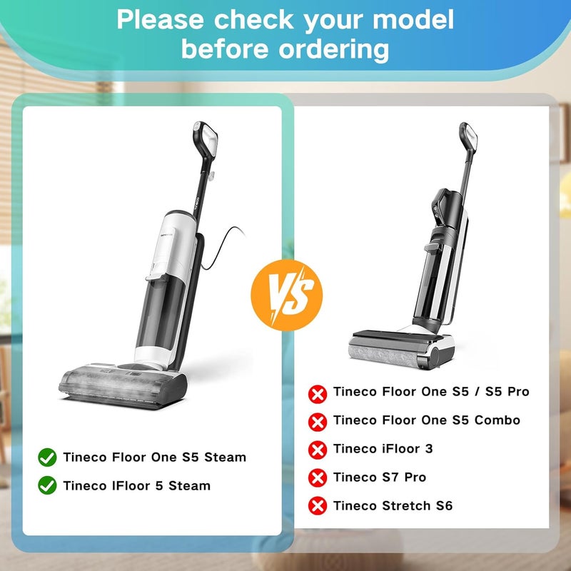 أجزاء استبدال الفرشاة الدوارة والمرشحات لمكنسة Tineco Floor One S5 Steam/IFloor 5 Steam اللاسلكية الرطبة والجافة - 2 فرشاة دوارة + 4 مرشحات HEPA + 1 فرشاة تنظيف (7 قطع) - Image 3