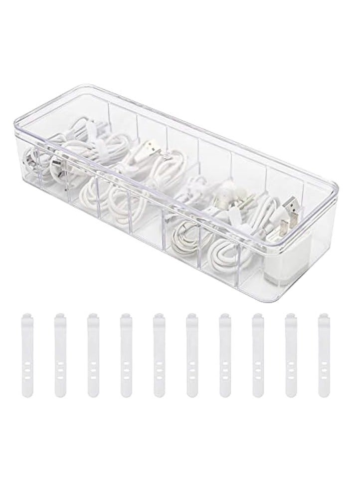 erorex Cable Organizer Storage Box Plastic Cable Cord Management Box Power Cord Organizer Case with 10Pcs Rubber Ties for Office, Home, Desk Accessories Storage Stationery Supplies  - Image 1