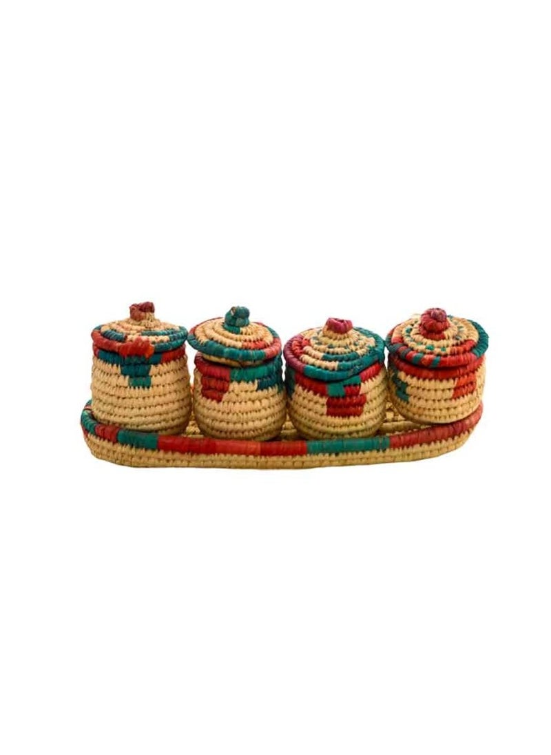 A colorful spice box set of four, handmade, 100% natural, from palm leaves - pzsku/ZA6A20072685085A5D11AZ/45/_/1669402603/aed9ab33-9b4b-4af0-831d-ca404b020d30