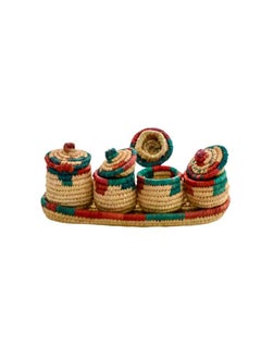 Egypt Antiques A colorful spice box set of four, handmade, 100% natural, from palm leaves  - Image 1