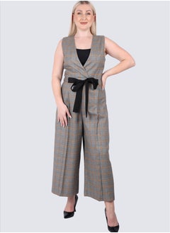 Women's Checked Empire Waistline Catsuit in Granit Mel