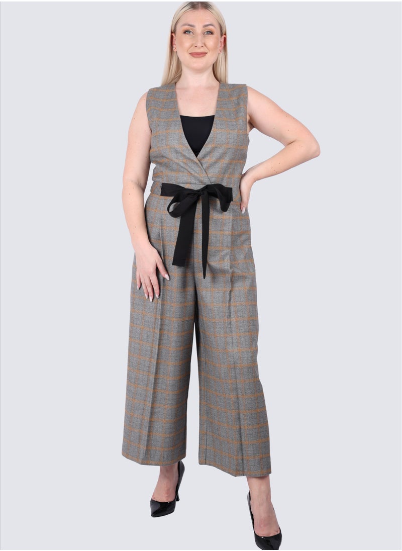 VERO MODA - Women's Checked Empire Waistline Catsuit in Granit Mel - Image 1