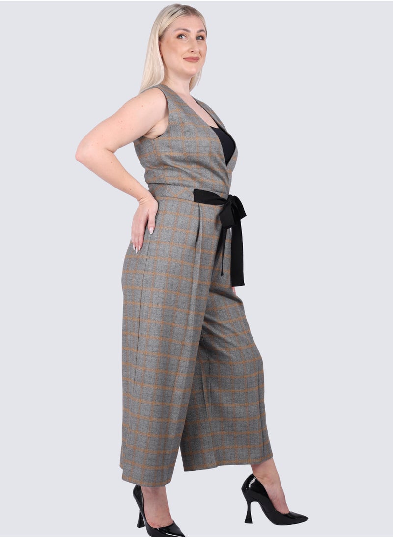 VERO MODA - Women's Checked Empire Waistline Catsuit in Granit Mel - Image 1