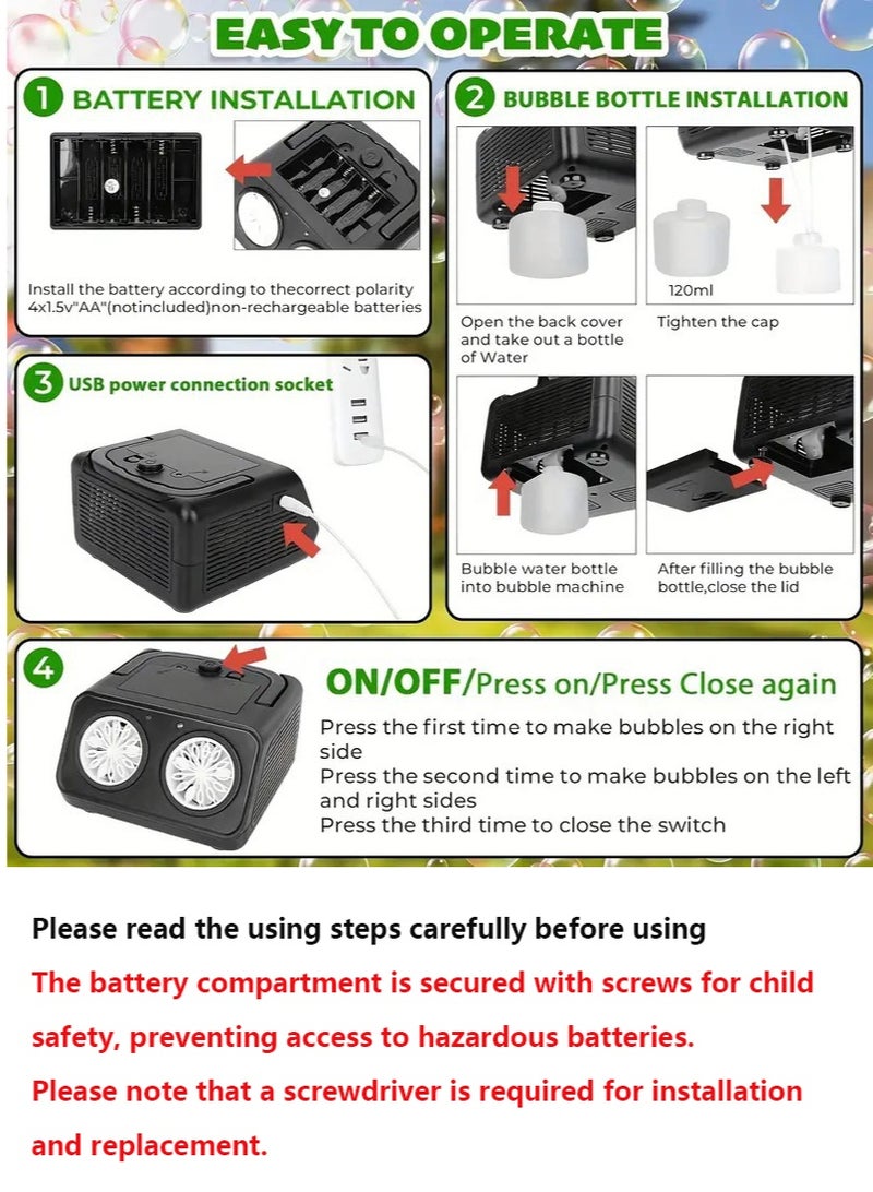 Sahramart Bubble Machine, Upgraded Automatic Bubble Blower, Portable Bubbles Maker with 2 Fans, Bubble Blower Powered by Plugin/Battery for Indoor Outdoor Party Birthday Wedding - Image 3