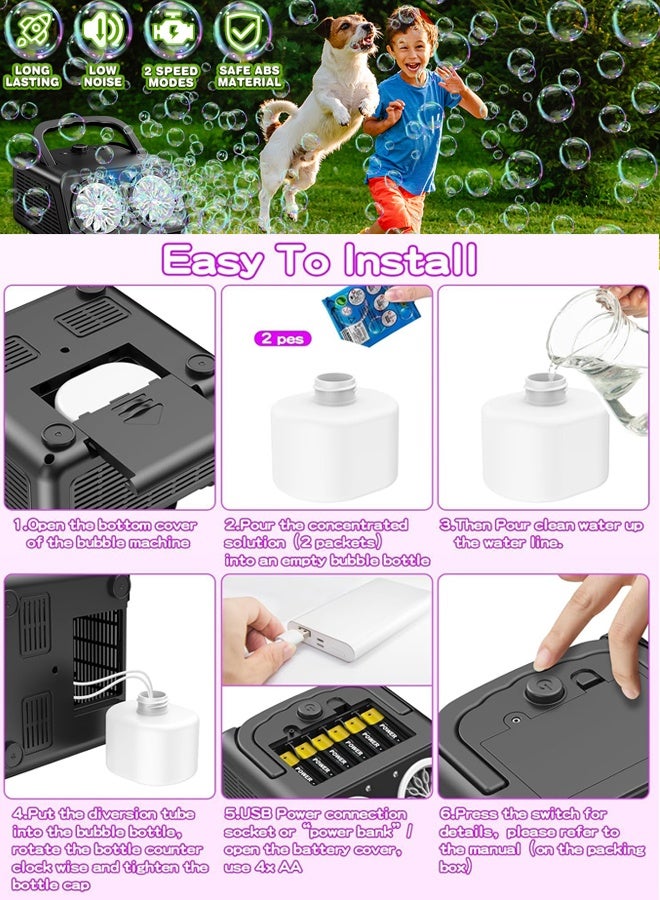 Sahramart Bubble Machine, Upgraded Automatic Bubble Blower, Portable Bubbles Maker with 2 Fans, Bubble Blower Powered by Plugin/Battery for Indoor Outdoor Party Birthday Wedding - Image 5
