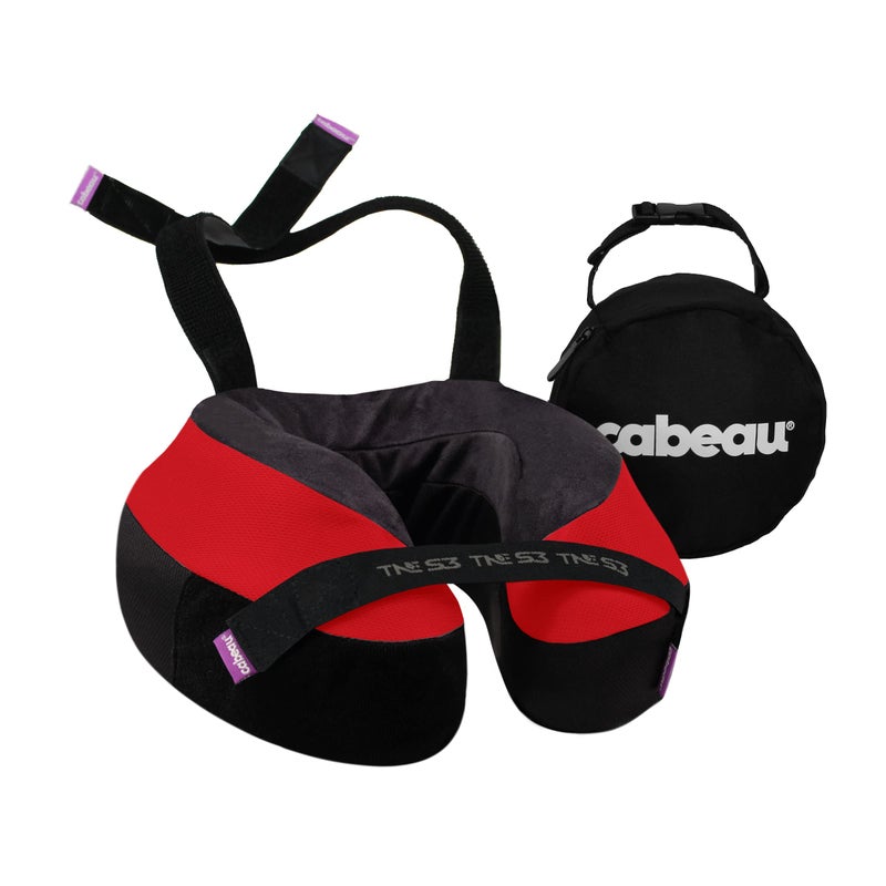 Cabeau Cabeau Travel Neck Pillow for Airplanes  The Necks Evolution TNE S3  Supportive Memory Foam Design for Long Haul Flights  Attachable Seat Straps and 360 Support London Red 