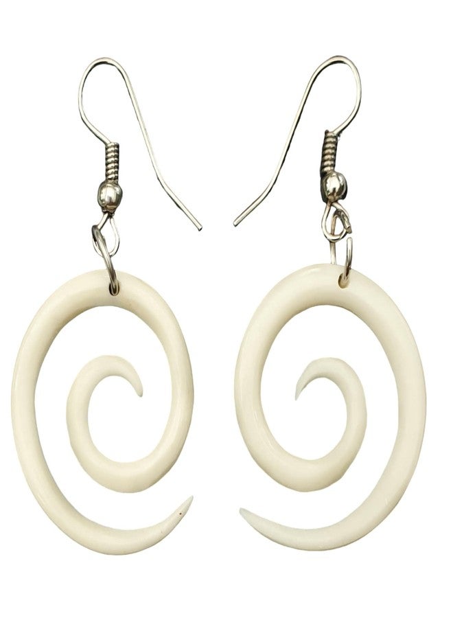 Swimmi Hand Carved Spiral Bone Earrings, Māori Open Koru Peace Pendant Tribal Bone Carving Earrings Fashion Jewelry GA026 - Image 1