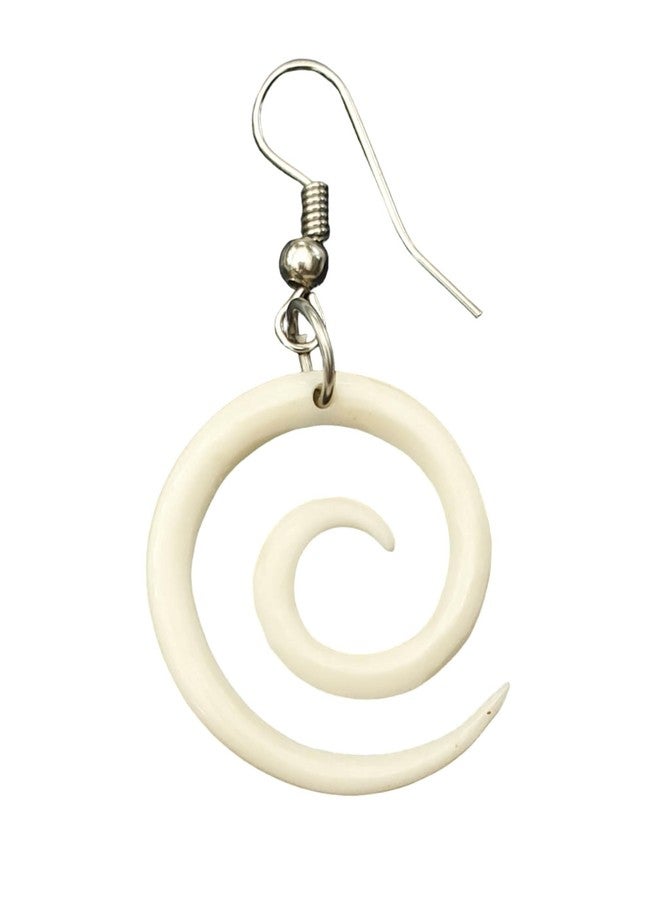 Swimmi Hand Carved Spiral Bone Earrings, Māori Open Koru Peace Pendant Tribal Bone Carving Earrings Fashion Jewelry GA026 - Image 5