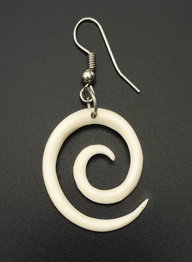 Swimmi Hand Carved Spiral Bone Earrings, Māori Open Koru Peace Pendant Tribal Bone Carving Earrings Fashion Jewelry GA026 - Image 3