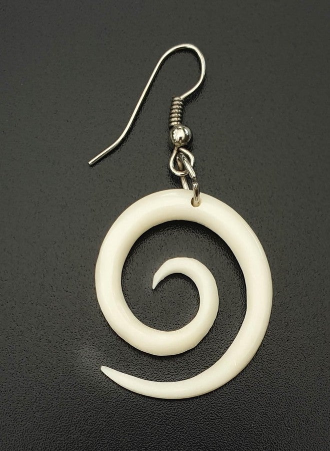 Swimmi Hand Carved Spiral Bone Earrings, Māori Open Koru Peace Pendant Tribal Bone Carving Earrings Fashion Jewelry GA026 - Image 4
