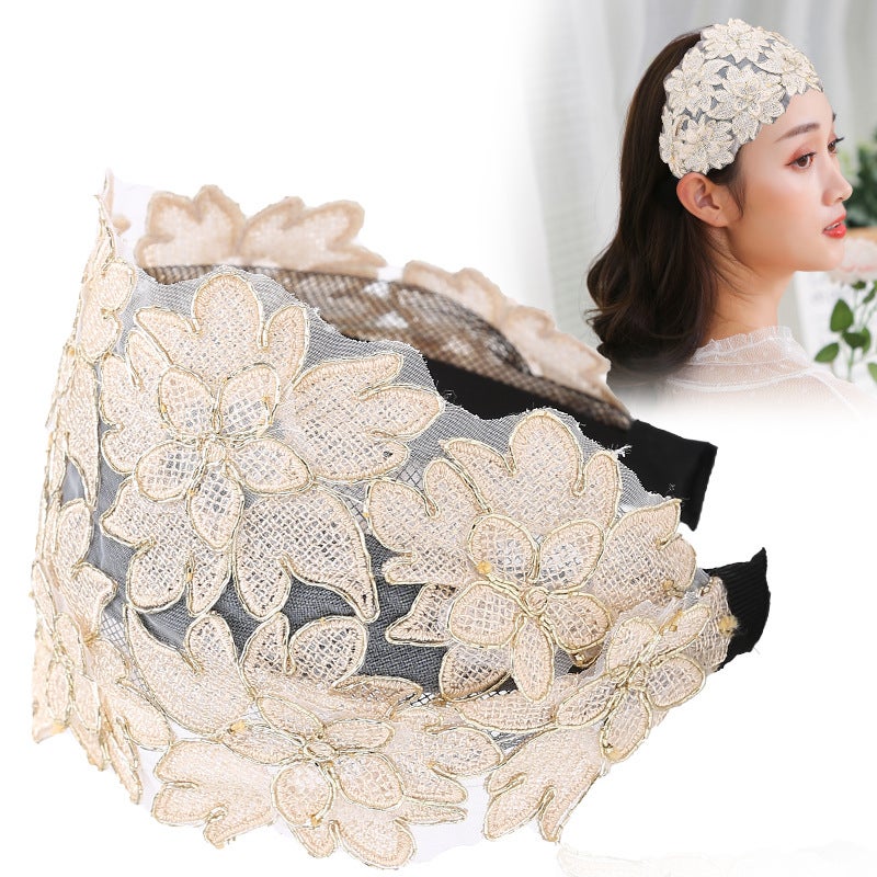 Generic Womens Hair Hoop Korean Style Wide-brimmed White Hair Covering Hair Hoop Hair Belt Hair Accessories Ethnic Style Fashion Going Out Simple Hair Cave Champagne H-18-4#