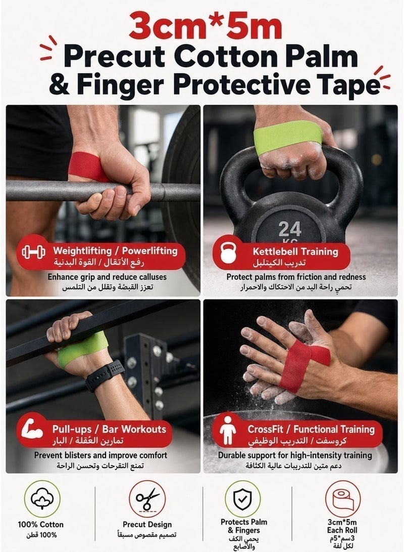 Munyee Hua Precut Finger Tape, 2 Rolls Self-Adhesive Kinesiology Tape, 134 Pre-Cut Strips 3 x 7.5 cm, Breathable Elastic Finger and Palm Protection Tape for Finger Joint Support, Padel, Climbing, Golf, Gym and Sports - Image 4