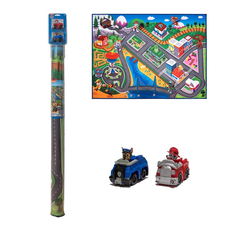 Gertmenian Nickelodeon Paw Patrol Town Tower Interactive Rug Includes 2x Cars feat Chase and Marshall Suitable for Classroom Nursery Bedroom or Play Area 40x54in Medium 32500