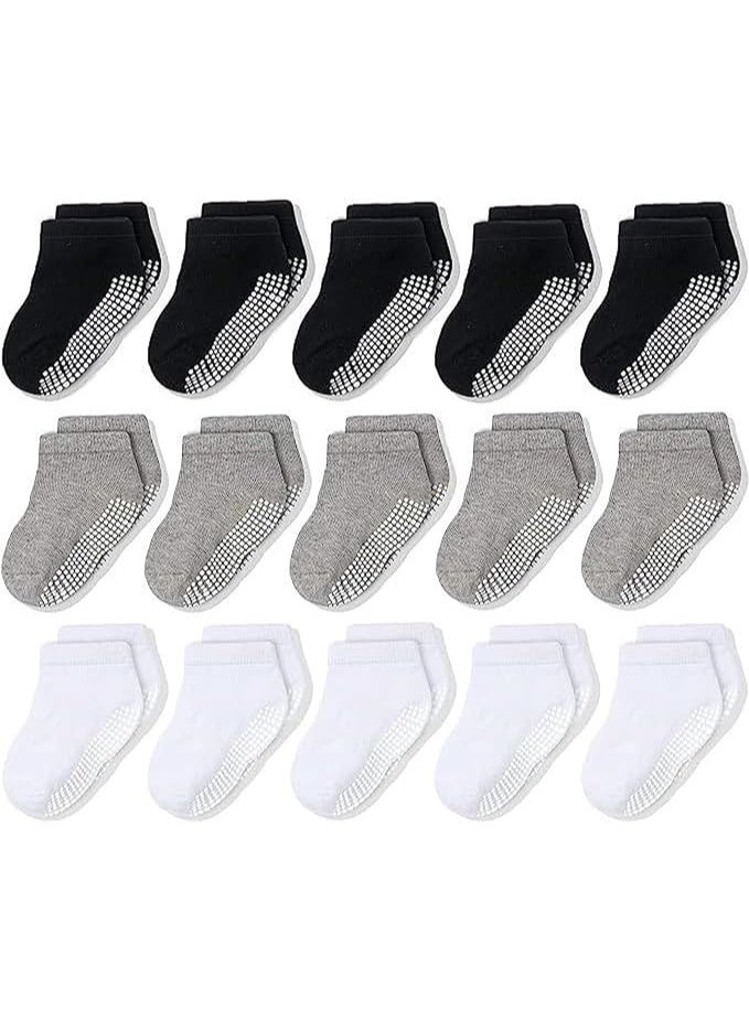 CozyWay Baby & Toddler Socks With Grippers Non Slip Low Cut Grip Socks for Girls and Boys Soft Comfy Cotton - 15 Pack - Image 1