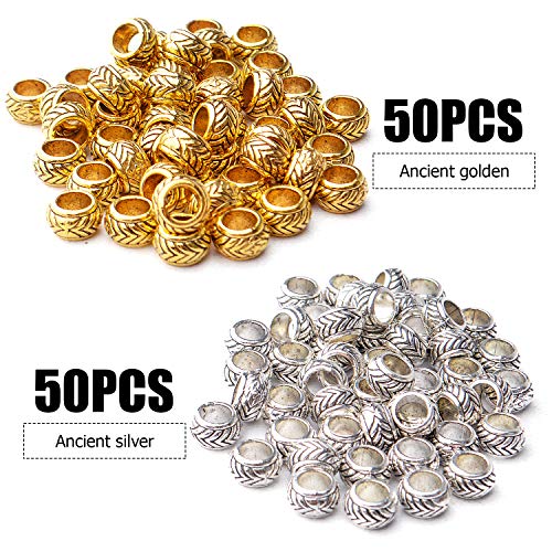 BronaGrand 100pcs Tibetan Alloy Large Hole Rondelle Spacer Beads European Tube Spacers Column Loose Beads Jewelry Beads Spacers for Bracelet DIY Jewelry Making(7.5×4.5mm, Hole:4.5mm) - Image 2