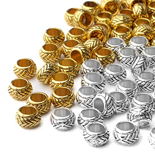 BronaGrand 100pcs Tibetan Alloy Large Hole Rondelle Spacer Beads European Tube Spacers Column Loose Beads Jewelry Beads Spacers for Bracelet DIY Jewelry Making(7.5×4.5mm, Hole:4.5mm) - Image 4