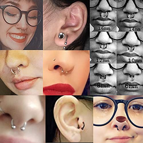 ORAZIO 12Pcs 14-16G Stainless Steel Nose Rings Septum Piercing Cartilage Horseshoe Earring Body Piercing 6MM-16MM Black And Silver Tone - Image 3