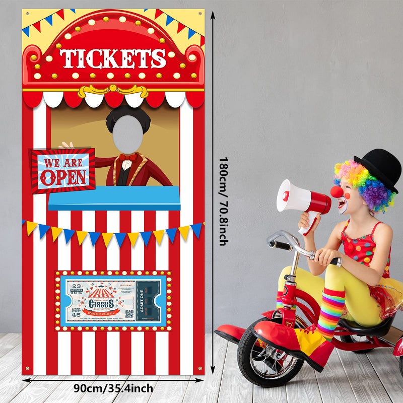 Tatuo Carnival Circus Theme Party Decorations, Halloween Carnival Photo Door Banner Ticket Booth Backdrop Props, Large Photo Door Banner Door Hanging for Halloween Decorations Carnival Game Supplies - Image 2