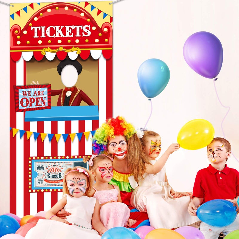 Tatuo Carnival Circus Theme Party Decorations, Halloween Carnival Photo Door Banner Ticket Booth Backdrop Props, Large Photo Door Banner Door Hanging for Halloween Decorations Carnival Game Supplies - Image 4