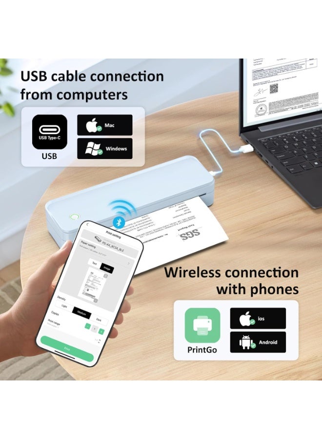 طابعة حرارية محمولة بدون حبر للسفر، تدعم مقاس خطاب أمريكي 8.5 بوصة × 11 بوصة، تتضمن آلة بلوتوث حقيبة حمل ومجموعة 3 لفات من الورق الحراري، باللون الأزرق - Image 3