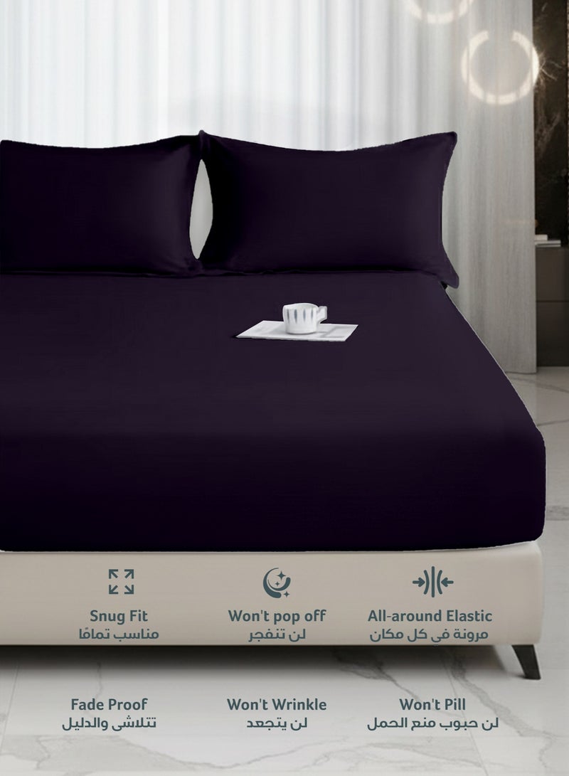 REST 3-Piece Violet Plush 180x200+30cm Fitted Bedsheet Set Includes 1 Deep Pocket Fitted Bedsheet and 2 Pillow Covers, Breathable and Machine Washable - Image 3