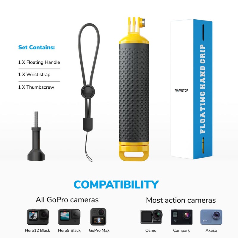 Sametop Floating Handle Grip Floaty Stick Waterproof Handler Accessory Compatible with GoPro Hero 13, 12, 11, 10, 9, 8, 7, 6, 5, 4, Session, 3+, 3, Hero(2018), Max, DJI Osmo Action Cameras (Yellow) - Image 4