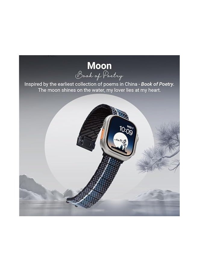 PITAKA PITAKA Apple Watch Band Compatible with Apple Ultra/SE/9/8/7/6/5/4/3/2/1, Adjustable with Aramid & 100% Carbon Fiber Apple Watch Band - Moon - Image 2