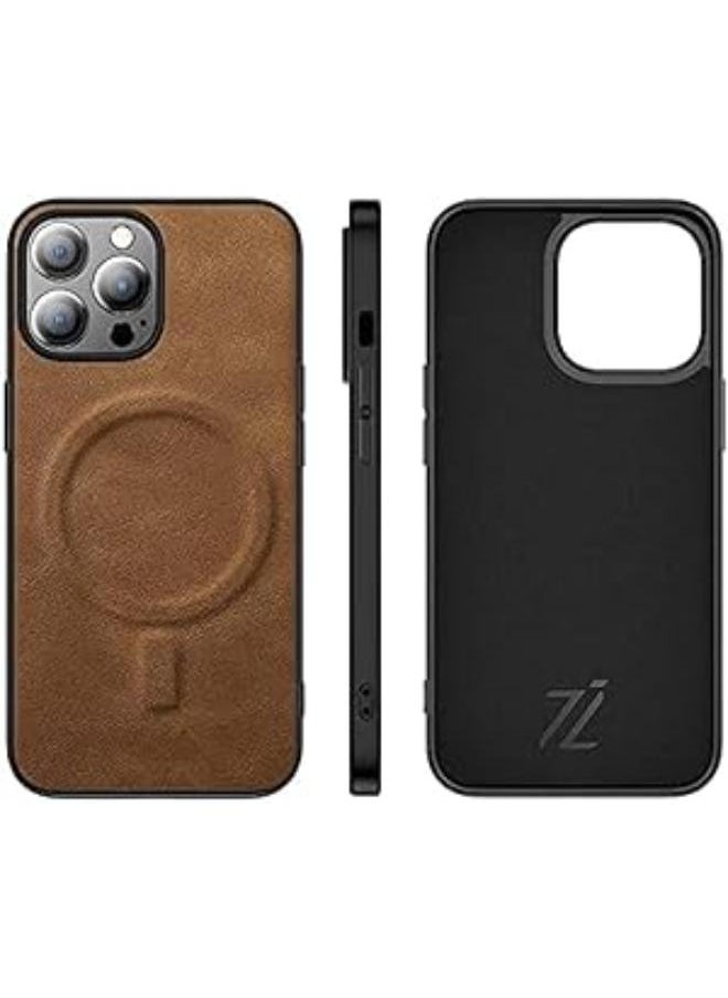 Izone - iPhone Magnetic Luxury Leather Case Designed for MagSafe Chargers for iPhone (iPhone 14, Brown) - Image 1