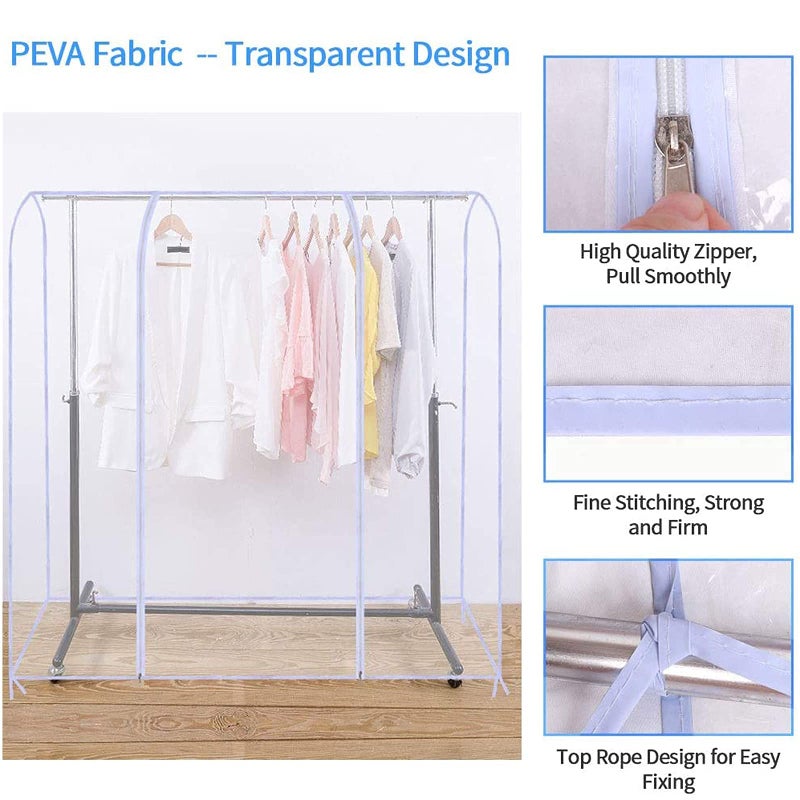 QEES 71" Garment Bags For Hanging Clothes, Garment Bag, Clear Garment Rack Cover, Clothes Rack Cover For Storage,Hanging Clothes Storage Wardrobe Bag Sealed Clothes Cover For Coats Suits Sweaters Dresses - Image 3