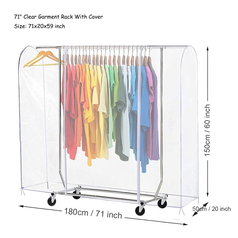 QEES 71" Garment Bags For Hanging Clothes, Garment Bag, Clear Garment Rack Cover, Clothes Rack Cover For Storage,Hanging Clothes Storage Wardrobe Bag Sealed Clothes Cover For Coats Suits Sweaters Dresses - Image 2