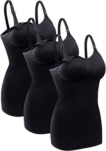 BRLIDO Womens Nursing Tank Tops Built in Bra for Breastfeeding Maternity Camisole Brasieres Color 3Black L - Image 1