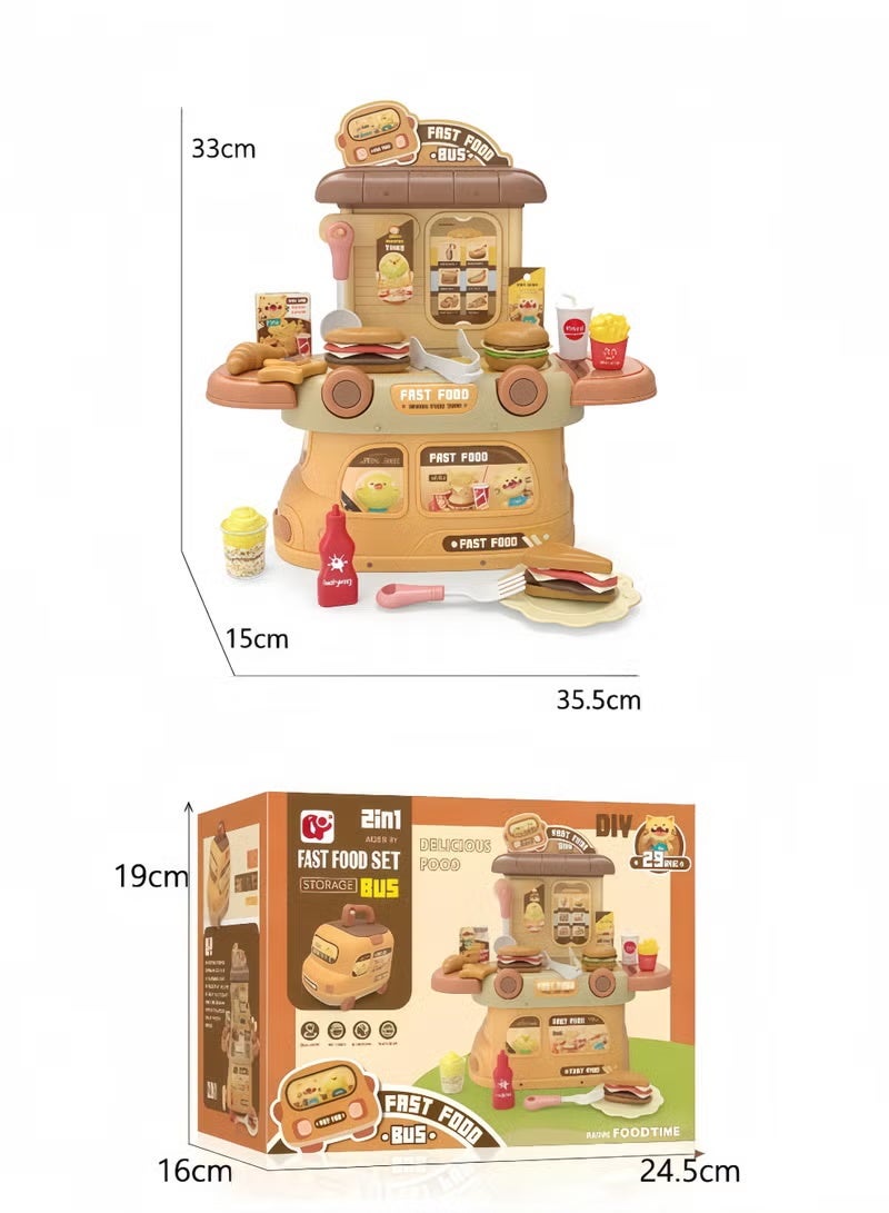 Aimayapet Pretend Playset Food Toy for Kids, Food Toy set,2-in-1 Bus Kitchen Playset,Pretend Cooking Play Cart,Play House Kitchen Set,Play Food Set, Fun Pretend Role Play Toy, Learning Educational Toys Boys Girls Gift - Image 2