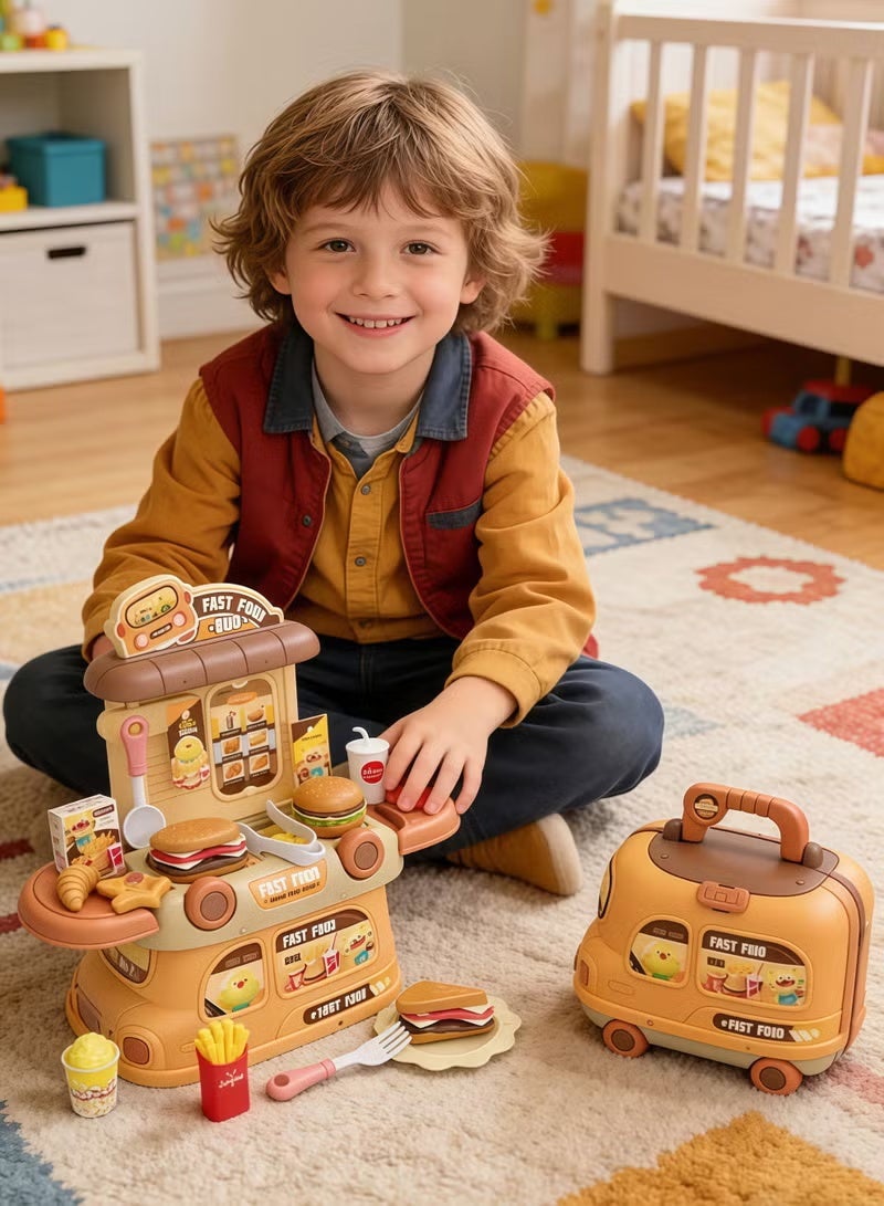 Aimayapet Pretend Playset Food Toy for Kids, Food Toy set,2-in-1 Bus Kitchen Playset,Pretend Cooking Play Cart,Play House Kitchen Set,Play Food Set, Fun Pretend Role Play Toy, Learning Educational Toys Boys Girls Gift - Image 3