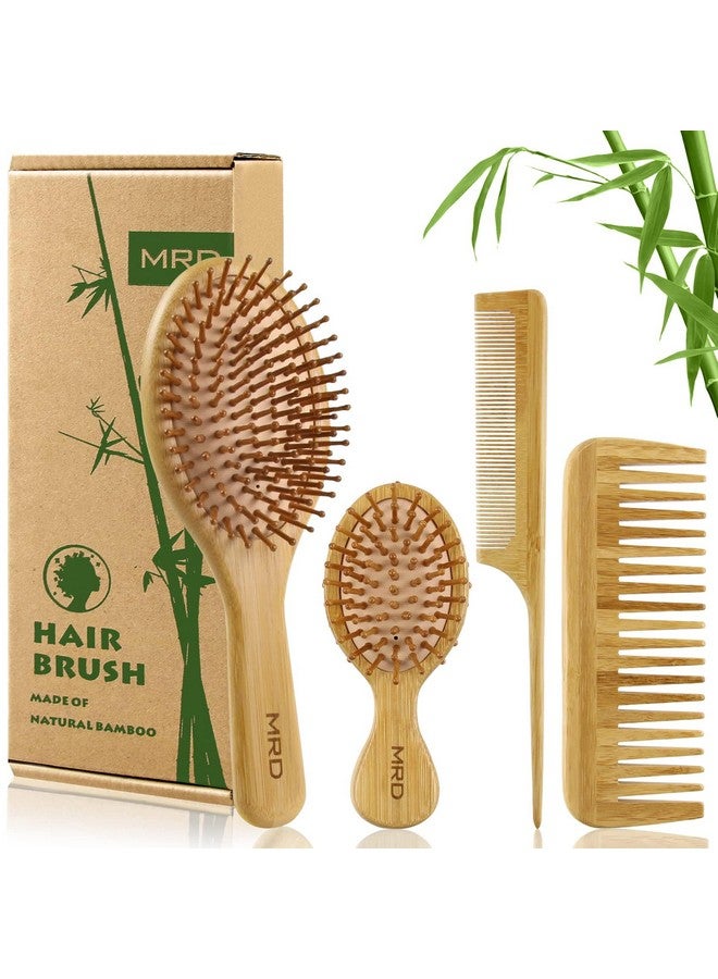 MRD Hair Brush Set, Natural Bamboo Comb Paddle Detangling Hairbrush, Wide-tooth and tail comb No Bristle, suit for Women Men and Kids Thick/Thin/Curly/Dry Hair Gift kit - Image 1